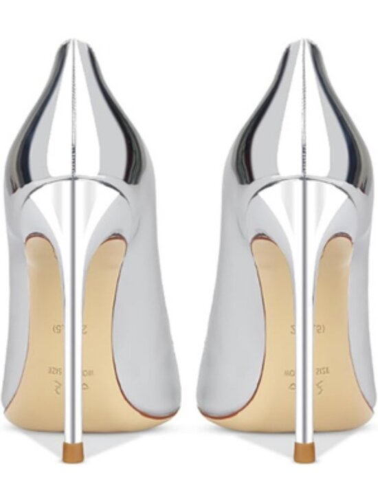 Women's Silver Pointed Butterfly Decoration Shallow 3.9in Stiletto Pumps Heels - Picture 7 of 7
